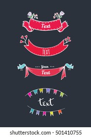 Romantic ribbon set in retro style. Vector illustrated tape border.