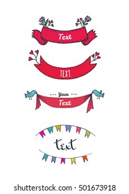 Romantic ribbon set in retro style. Vector illustrated tape border.