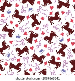 Romantic rocking horse seamless pattern,