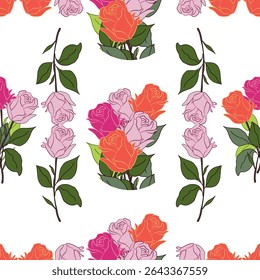 Romantic Rose Bouquet Repetitive Illustration Colorful Blossom Motif for Textiles