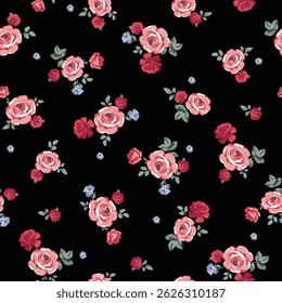 Romântico Rosa Floral sem emenda padrão para impressão de tecido no fundo preto para moda vestido padrão de impressão
