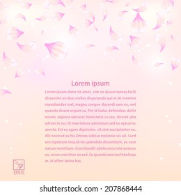 Romantic rose petals texture with purple flowers. Vector illustration.