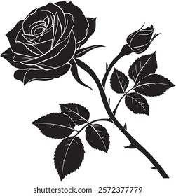 Romantic Rose Silhouette Vector for Love and Wedding Design.