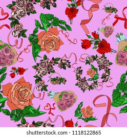 Romantic roses and ribbons