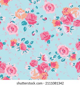 Romantic Roses,Leaves, Botanical Florals. Liberty style. fabric, covers, manufacturing, wallpapers, print, gift wrap.