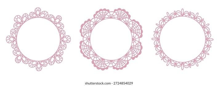 Conjunto de marco de encaje redondo romántico con detalles caprichosos, ideal para gráficos de boda, temas de despedida de soltera y proyectos femeninos elegantes.