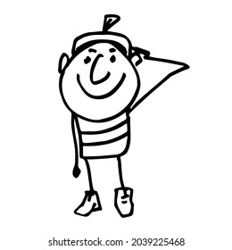 A romantic sailor. Stick figure. A hand-drawn cartoon character. Vector illustration