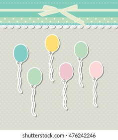 Romantic scrap booking template for invitation, greeting, baby shower card, happy birthday label, postcard frame or child album. Vector illustration