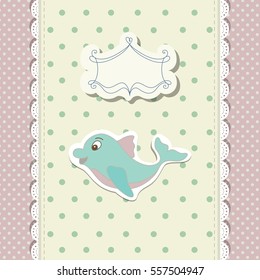 Romantic scrap booking template for invitation, greeting, baby shower card, happy birthday label, postcard frame or child album. Vector.