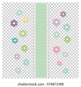 Romantic scrap booking template for invitation, greeting, baby shower card, happy birthday label, postcard frame or child album. Vector illustration in retro style