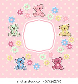 Romantic scrap booking template for invitation, greeting, baby shower card, happy birthday label, postcard frame or child album. Vector.