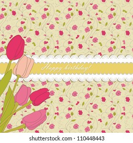 Romantic scrapbooking for invitation, greeting, happy birthday label, postcard frame, baby seamless texture, child album, children pattern, holiday tulip card, color gift, vector eps 8