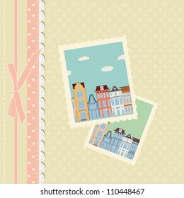 Romantic scrapbooking for invitation, greeting, happy birthday label, postcard frame, baby texture, child album, children pattern, holiday card, color gift, vector eps 8