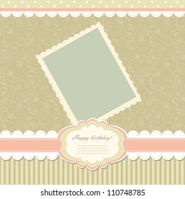Romantic scrapbooking for invitation, greeting, happy birthday label, postcard frame, baby texture, child album, children pattern, holiday card, color gift, vector eps 8