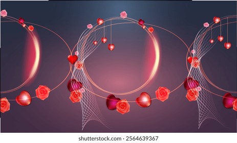 Romantic seamless background with hearts, roses and glitter