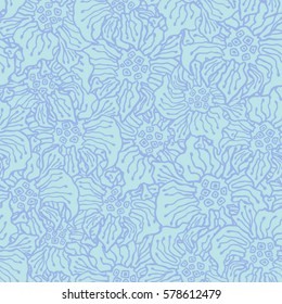 Romantic seamless blue pattern with hand-drawn doodle flowers. Can be used for backgrounds, wrapping paper, package, textile, wedding invitation or cards for Valentine's Day. Vector illustration.