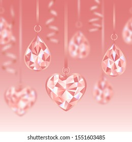 Romantic seamless border wiht Pink Diamonds and blur effect