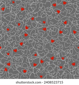 Romantic seamless endless decorative hand drawn doodle line heart elements pattern vector background for Valentine day invitation, textile, packaging, wrapping, card, banner wallpaper graphic design
