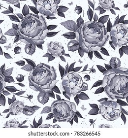Romantic seamless floral background. Elegant retro pattern with peonies flowers