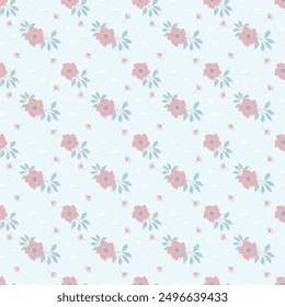 Romántico patrón floral sin fisuras con ramas en tonos rosados. Simple botánico backdrop.Ilustración vectorial para textiles, Fondo de pantalla, diseño de la superficie, tarjeta, invitaciones de boda.