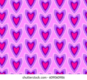 Romantic seamless hearts pattern. Love repeated backdrop in pink, purple colors. Girlish bright wallpaper.