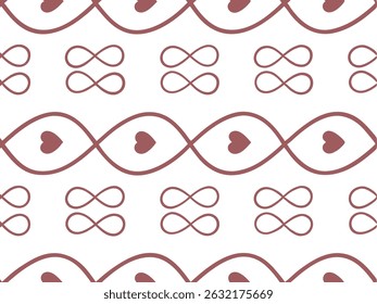 Romantic seamless infinity heart pattern with red minimalist line art, perfect for Valentine's Day, wedding designs, love-themed products, wrapping paper, and romantic branding visuals.