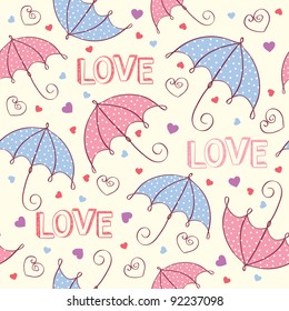 romantic seamless love background with heart and umbrella