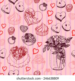Romantic seamless for lovers.  Hand drawing pattern. Seamless pattern for fabric, paper and other printing and web projects.