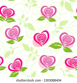 Romantic seamless pattern with abstract pink and red roses in shape of heart. Decorative pattern design for valentine cards