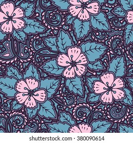 Romantic seamless pattern with apple flowers. Floral endless background. Can be used for cards, invitations, fabrics, wallpapers, ornamental template for design and decoration.