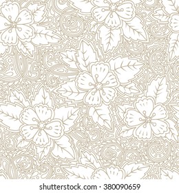 Romantic seamless pattern with apple flowers. Floral endless background. Can be used for cards, invitations, fabrics, wallpapers, ornamental template for design and decoration.