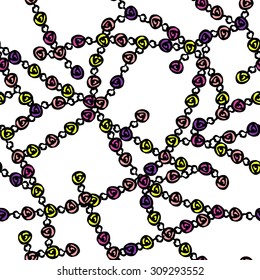 Romantic seamless pattern of autumn female beads. Decoration necklaces for women. Chain and autumn berries. Multicolored natural stones.
