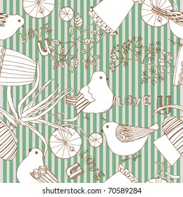 romantic seamless pattern with birds