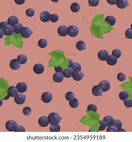 Romantic seamless pattern with black currant. Repeating background with berries. Vector print.