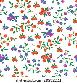Romantic seamless pattern with bouquets of cute florets on white background. Botanical print with hand drawn flowers for textile, wrapping-paper, cover, greeting card. Vintage style. Vector.