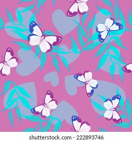 Romantic seamless pattern with butterflies.