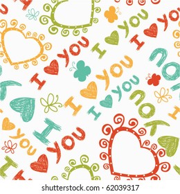 Romantic seamless pattern with butterflies. I love you.