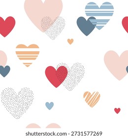 romantic seamless pattern with colorful various hearts