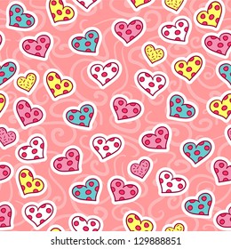 Romantic seamless pattern with cute hearts