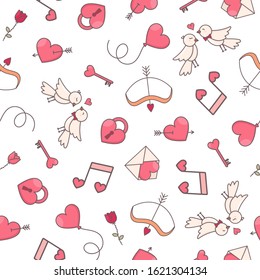 Romantic seamless pattern design. Vector background template for Saint Valentine's Day or wedding holiday party.