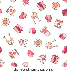 Romantic seamless pattern design. Vector background template for Saint Valentine's Day or wedding holiday party.