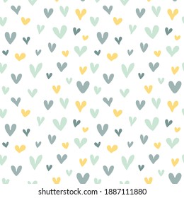 Romantic seamless pattern with doodle heart. Simple modern hand drawn background. Repeating vector for wallpaper, card or wrapping paper.