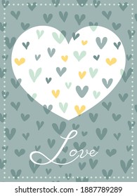 Romantic seamless pattern with doodle heart. Simple modern hand drawn background. Heart silhouette symbol frame. Pattern invitation, greeting card template.
