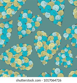 Romantic seamless pattern with doodle hearts.