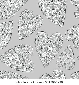 Romantic seamless pattern with doodle hearts.