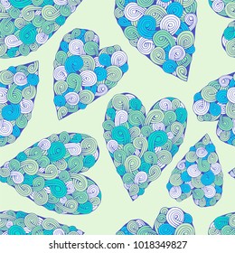 Romantic seamless pattern with doodle hearts.