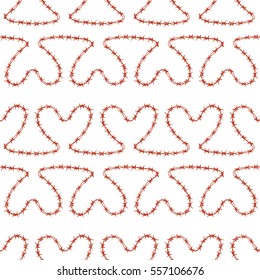 Romantic seamless pattern. Endless ornament with red thorn hearts on white backdrop. Valentines day or wedding background for fabric, wrapping, packaging paper