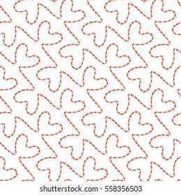 Romantic seamless pattern. Endless ornament with red hearts on white backdrop. Valentines day or wedding background for fabric, wrapping, packaging paper