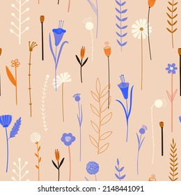 Romantic seamless pattern with fantasy flowers. Floral bohemian wrapping paper or wallpaper design.