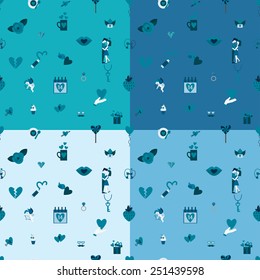 Romantic Seamless Pattern with Flat Elements for Valentines Day, Wedding, Love and Romantic Events. Vector